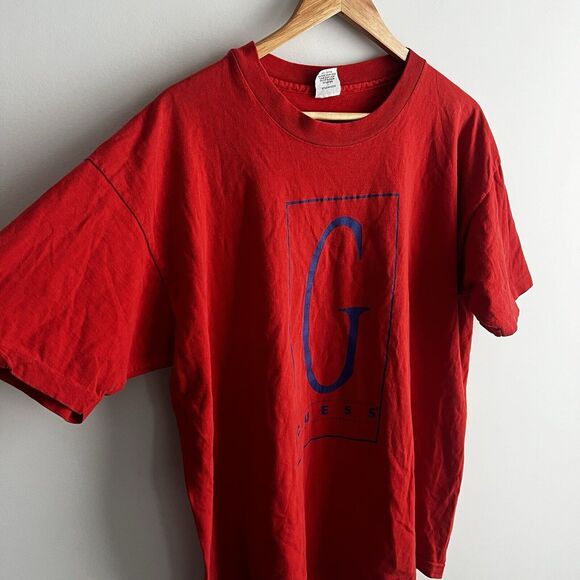 Vintage Guess TShirt One Size Tee Spell Out Single Stitch Made In USA Red Unisex - Picture 4 of 6
